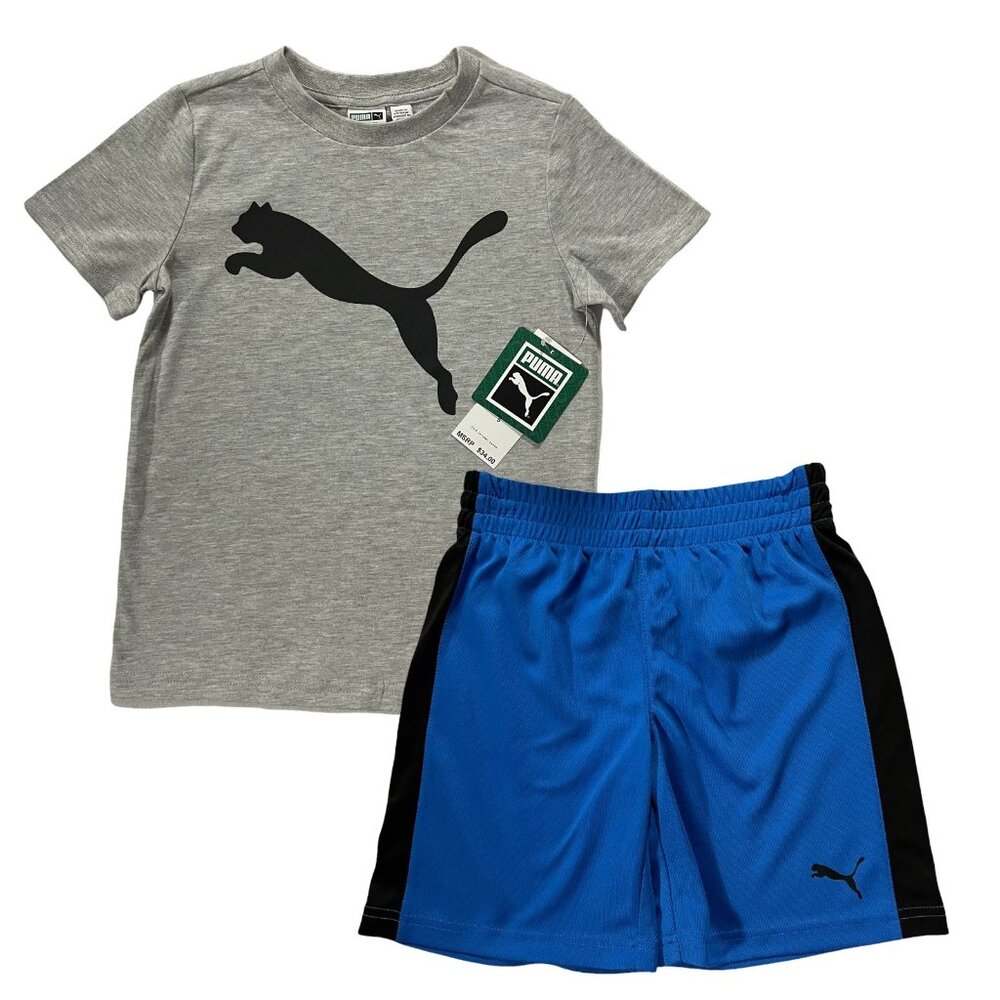 Puma Little Boys T-Shirt & Shorts Outfit Set Size 5 Blue-Black Short Sleeves‎